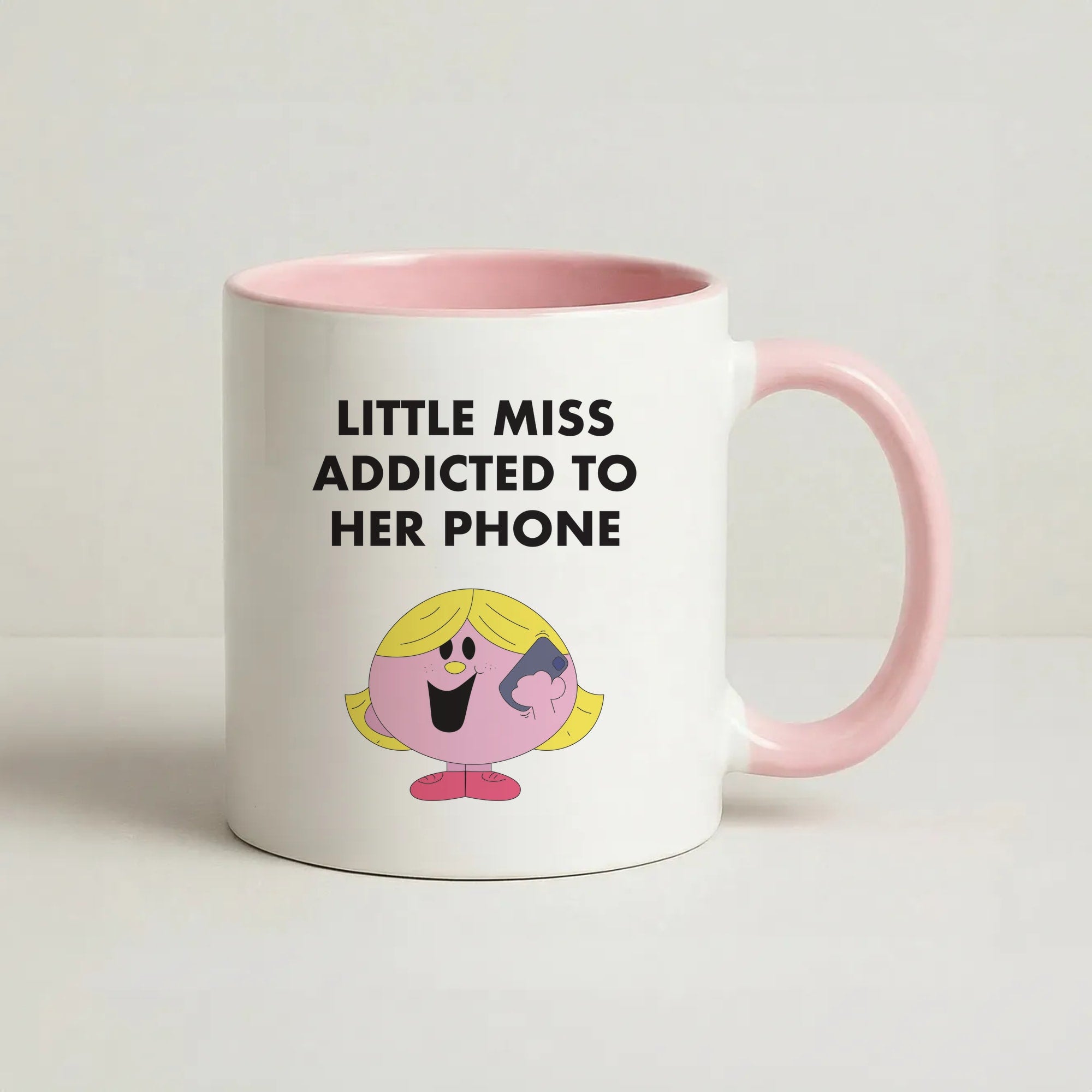Little Miss Addicted To Her Phone - Aesthetic Quote Coffee Pink Mug