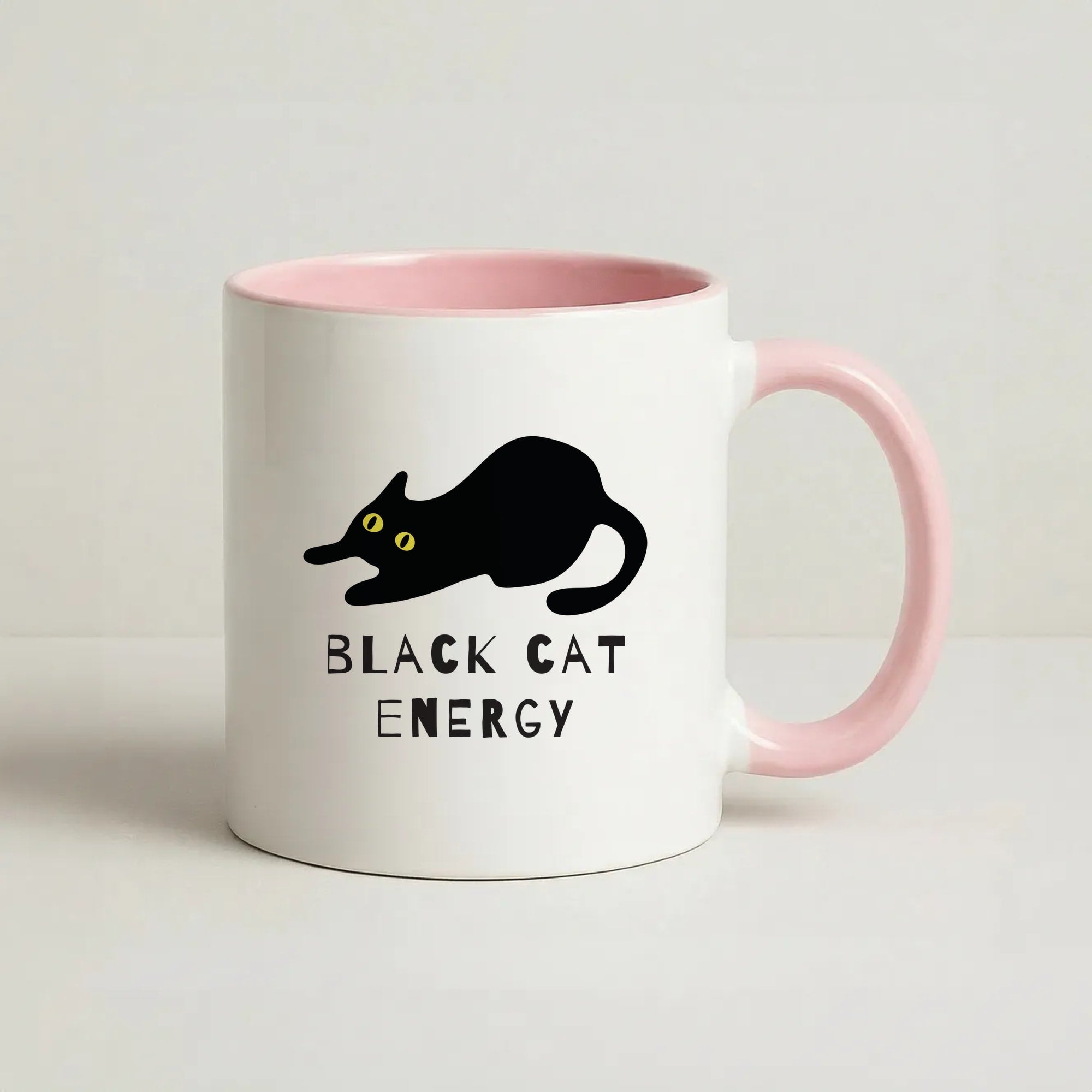 Black Cat Energy Coffee Pink Mug
