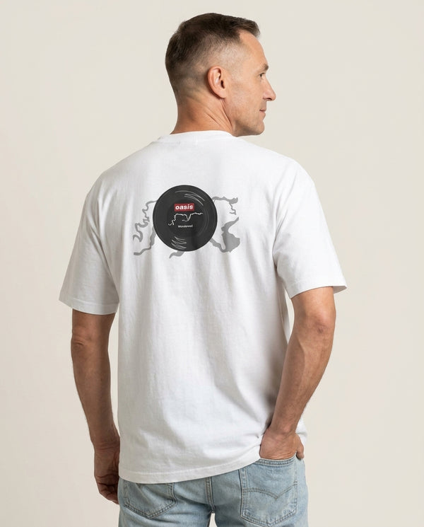 Wonderwall Record T-Shirt — White Back, worn