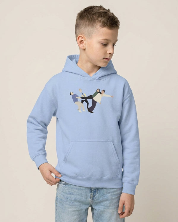 Tug Of War Kids Hoodie — Blue Front, worn