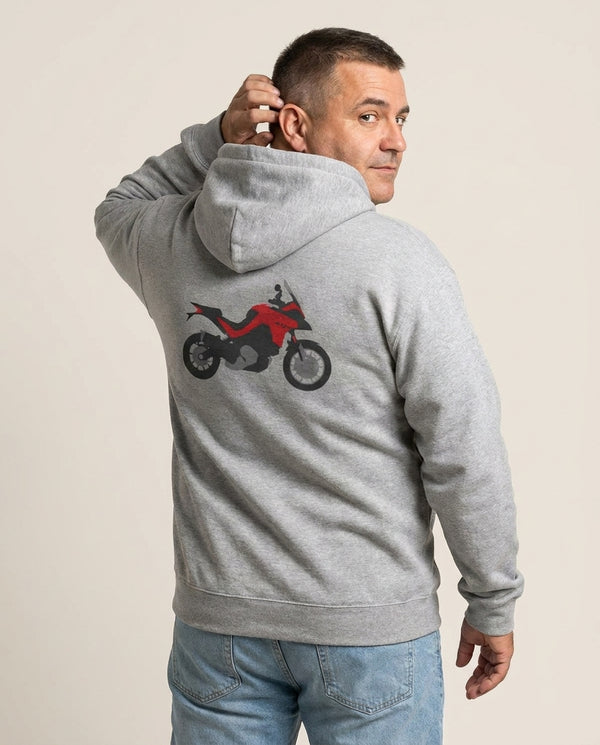 Red Motorbike - Motorbike Hoodie — Grey Back, worn