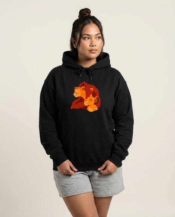 King Lion And Cub Hoodie — Black Front, worn
