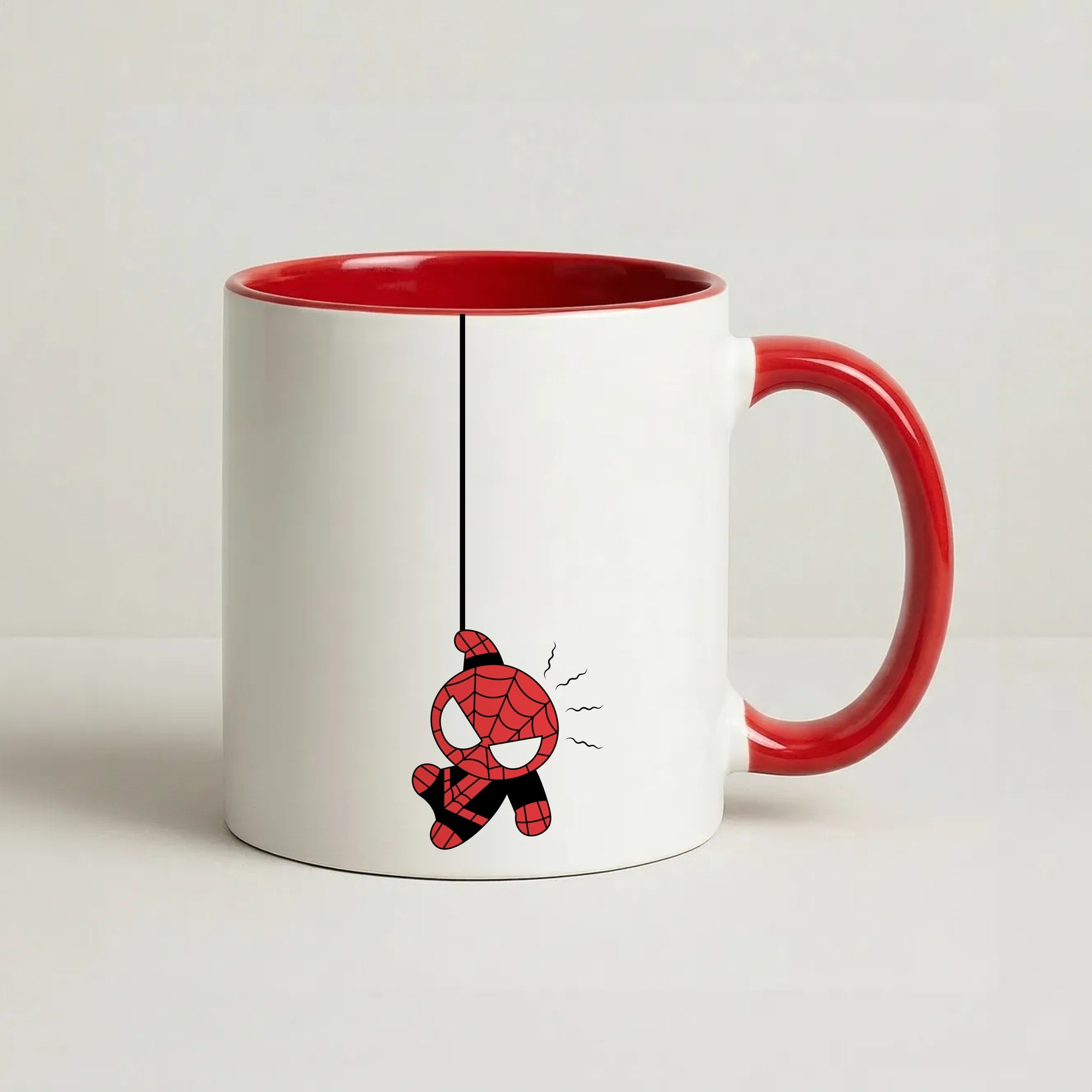 Gray Hanging Spider Hero Coffee Red Mug