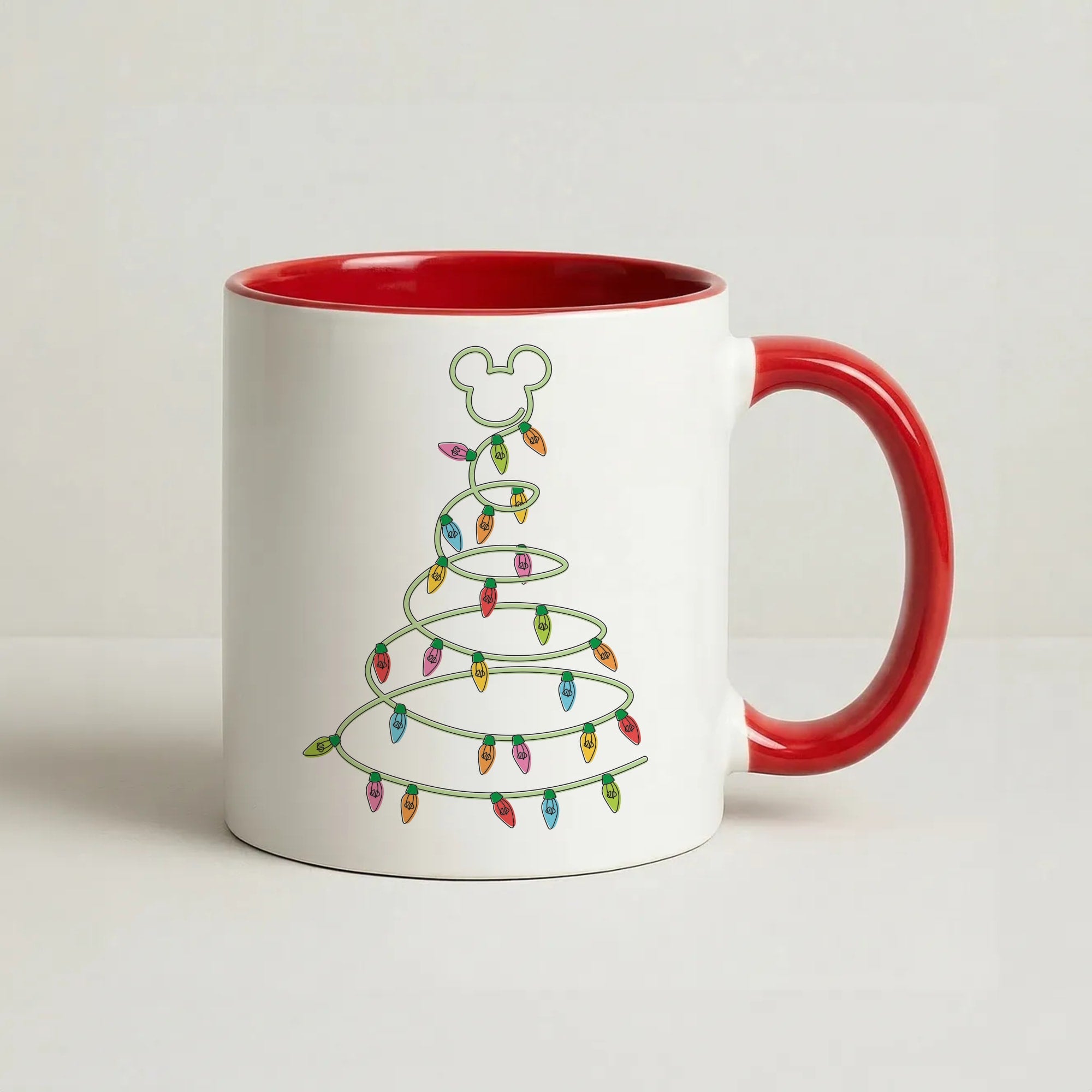 Cartoon Mouse Christmas Tree Lights Coffee Red Mug