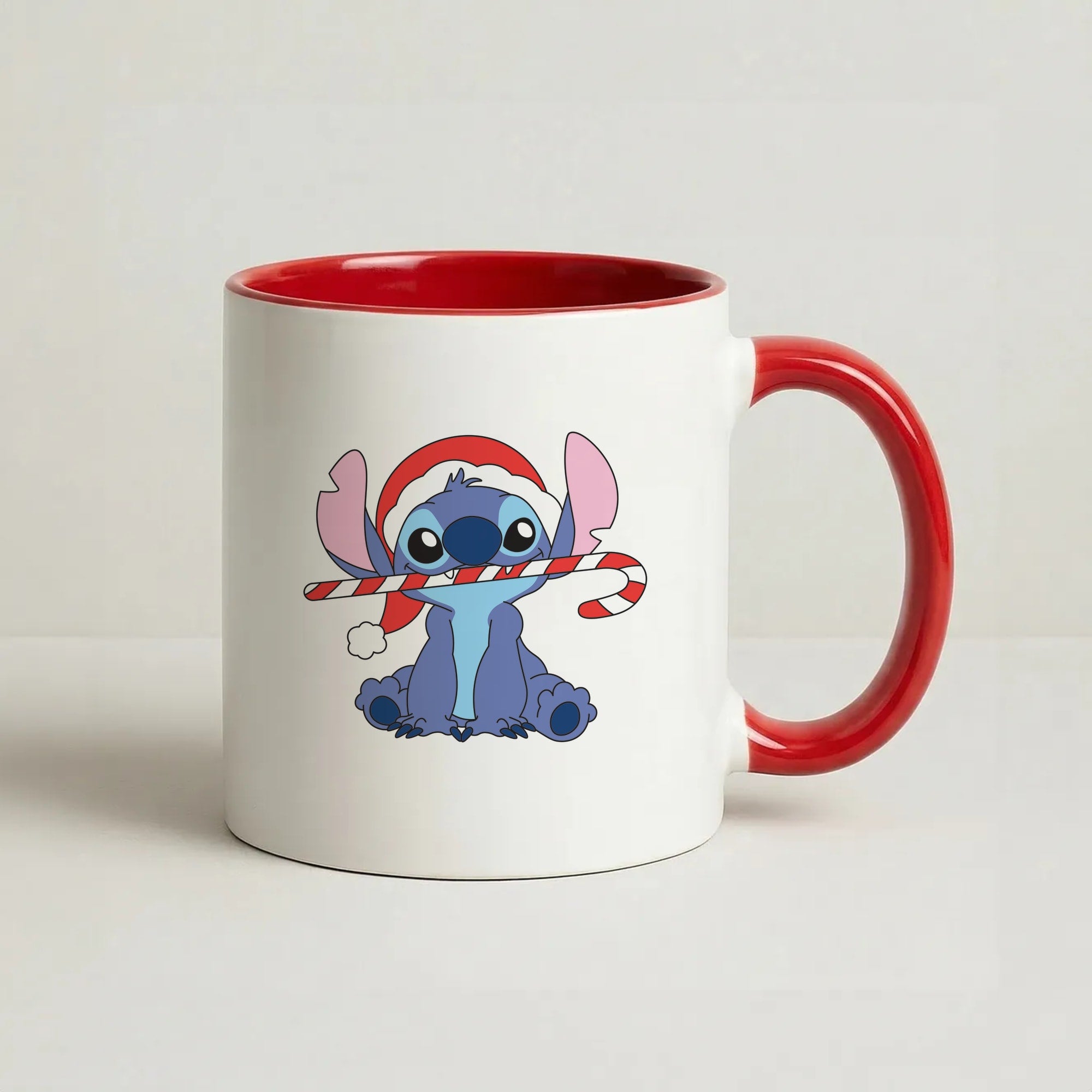 Cute Blue Alien Candycane Coffee Red Mug