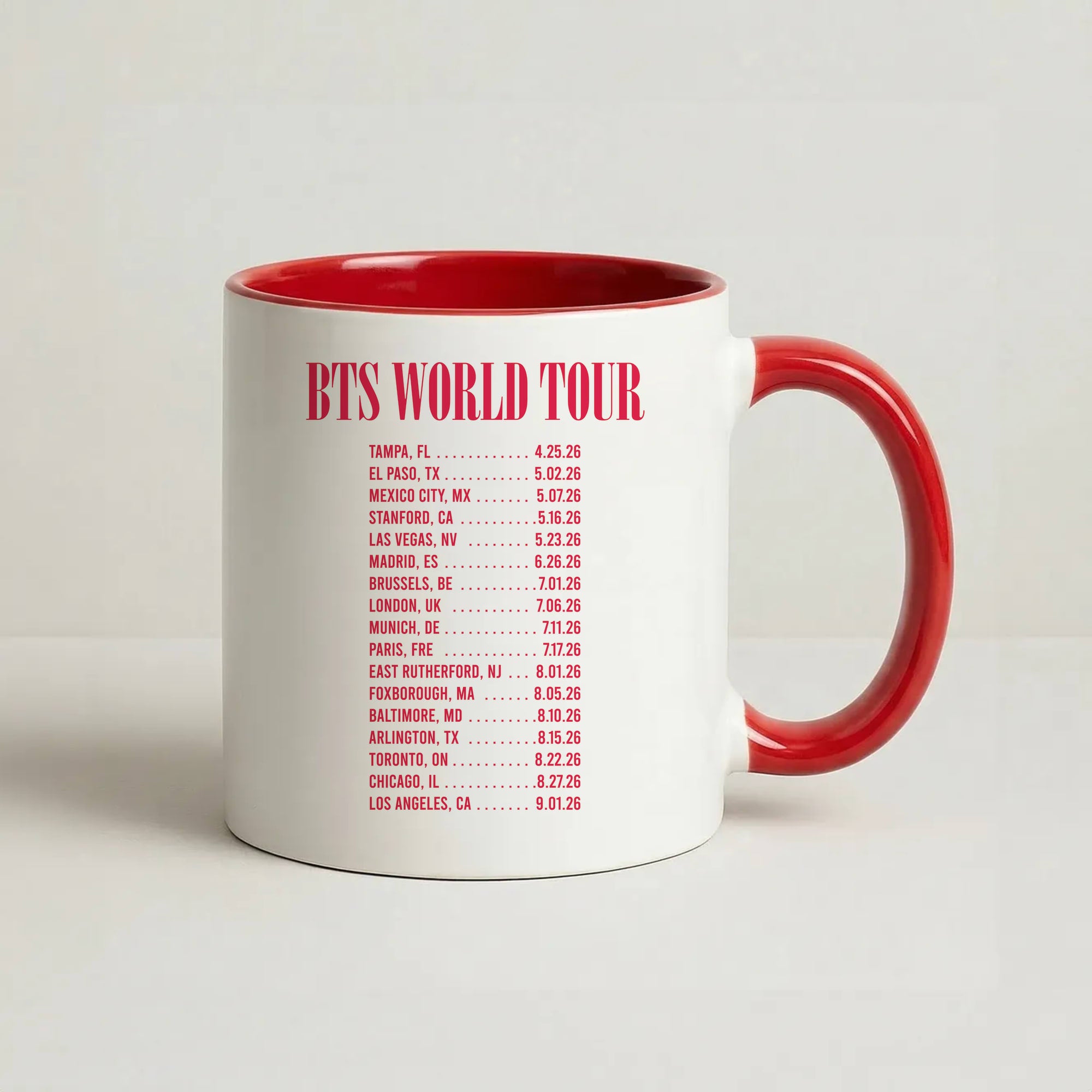 K-Pop Band World Tour List 2026 Coffee Red Mug