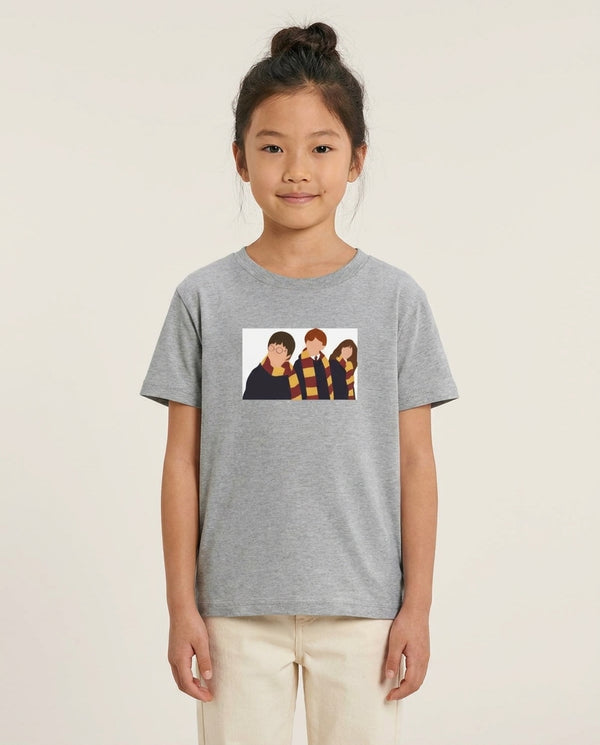 Wizard Cartoons Kids T-Shirt — Grey Front, worn