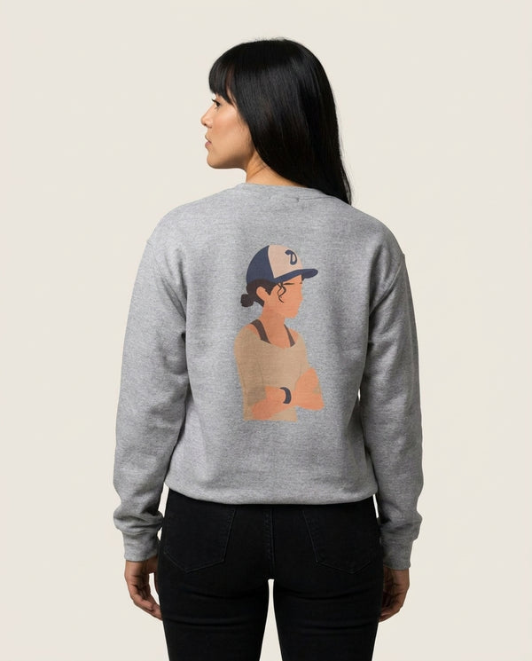 Clementine Faceless - TWD Sweatshirt — Grey Back, worn