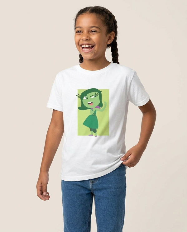 Disgust - Inside Out Kids T-Shirt — White Front, worn