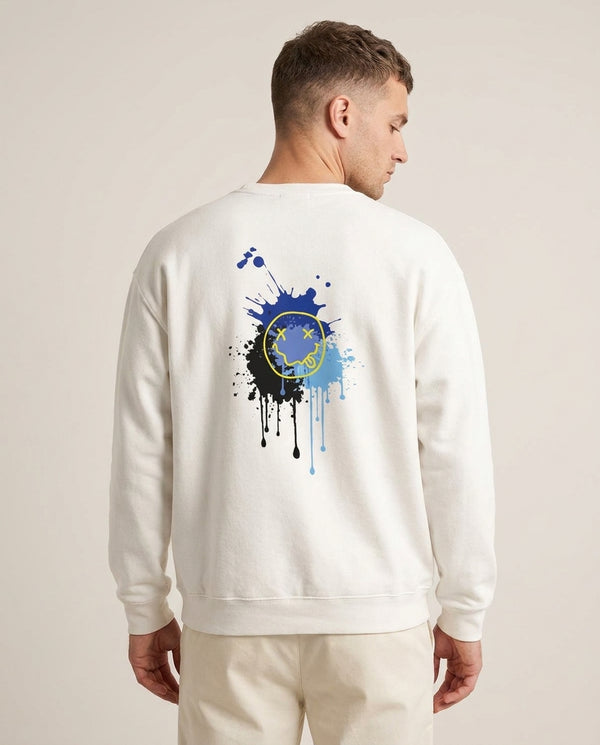 Blue Graffiti - Skate Aesthetic Sweatshirt — White Back, worn