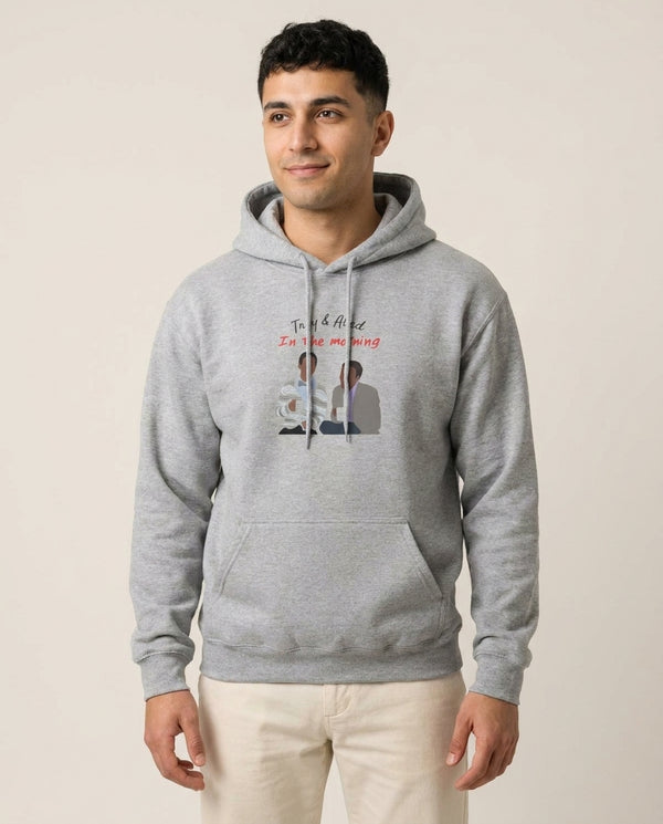 Troy And Abed In The Morning - Community Hoodie — Grey Front, worn
