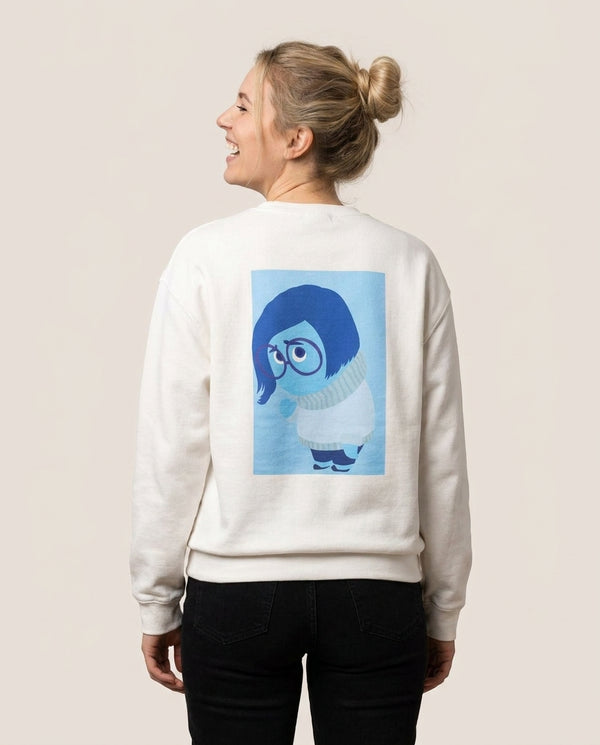Sadness - Inside Out Sweatshirt — White Back, worn