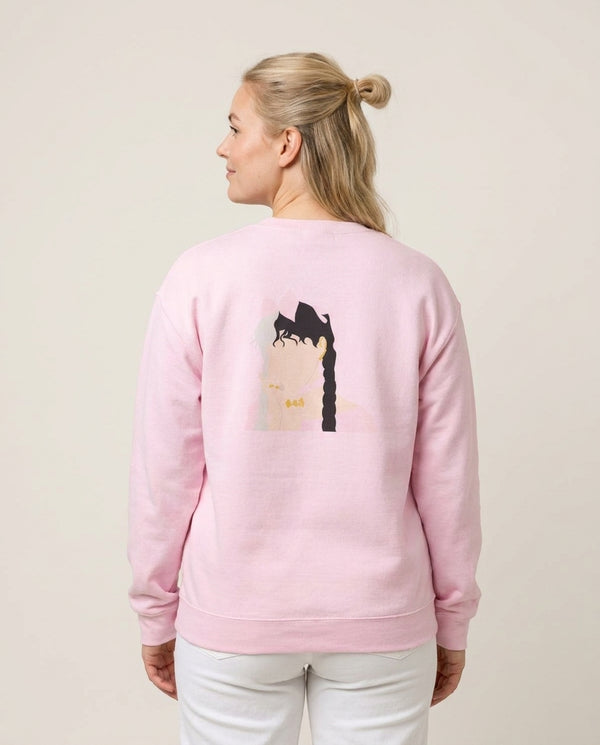 Bow Sweatshirt — Pink Back, worn