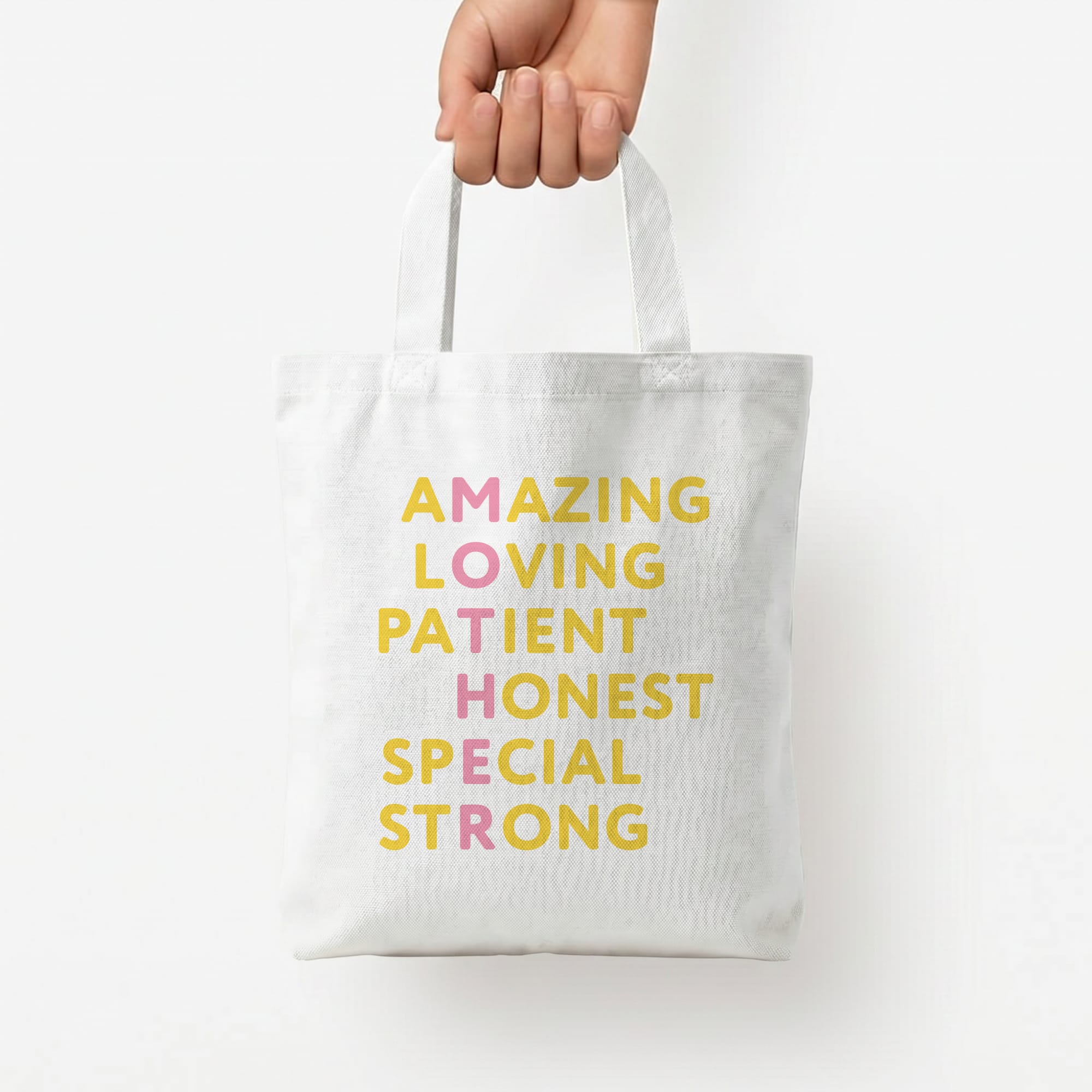 Mother Anagram Tote Bag — White / Small
