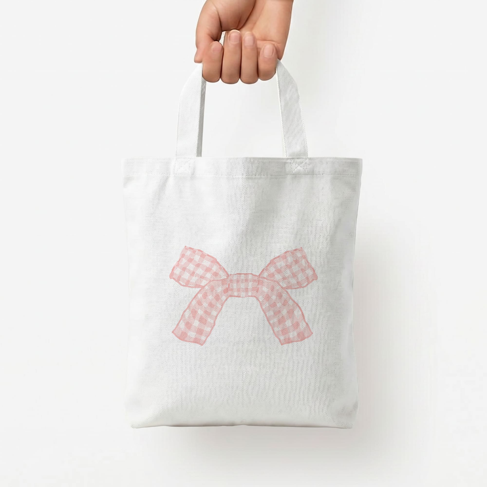 The Gingham Bow Tote Bag — White / Small
