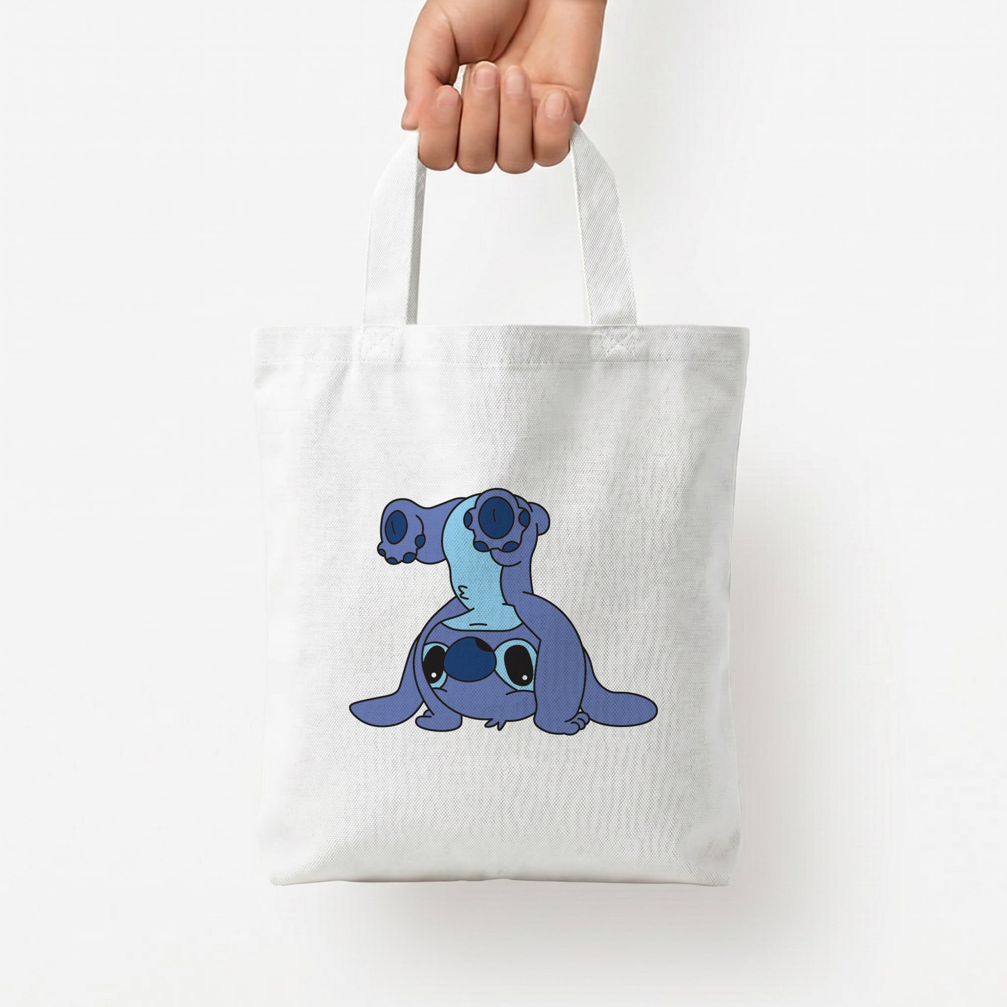 Cute Blue Alien Handstand Tote Bag — White / Small