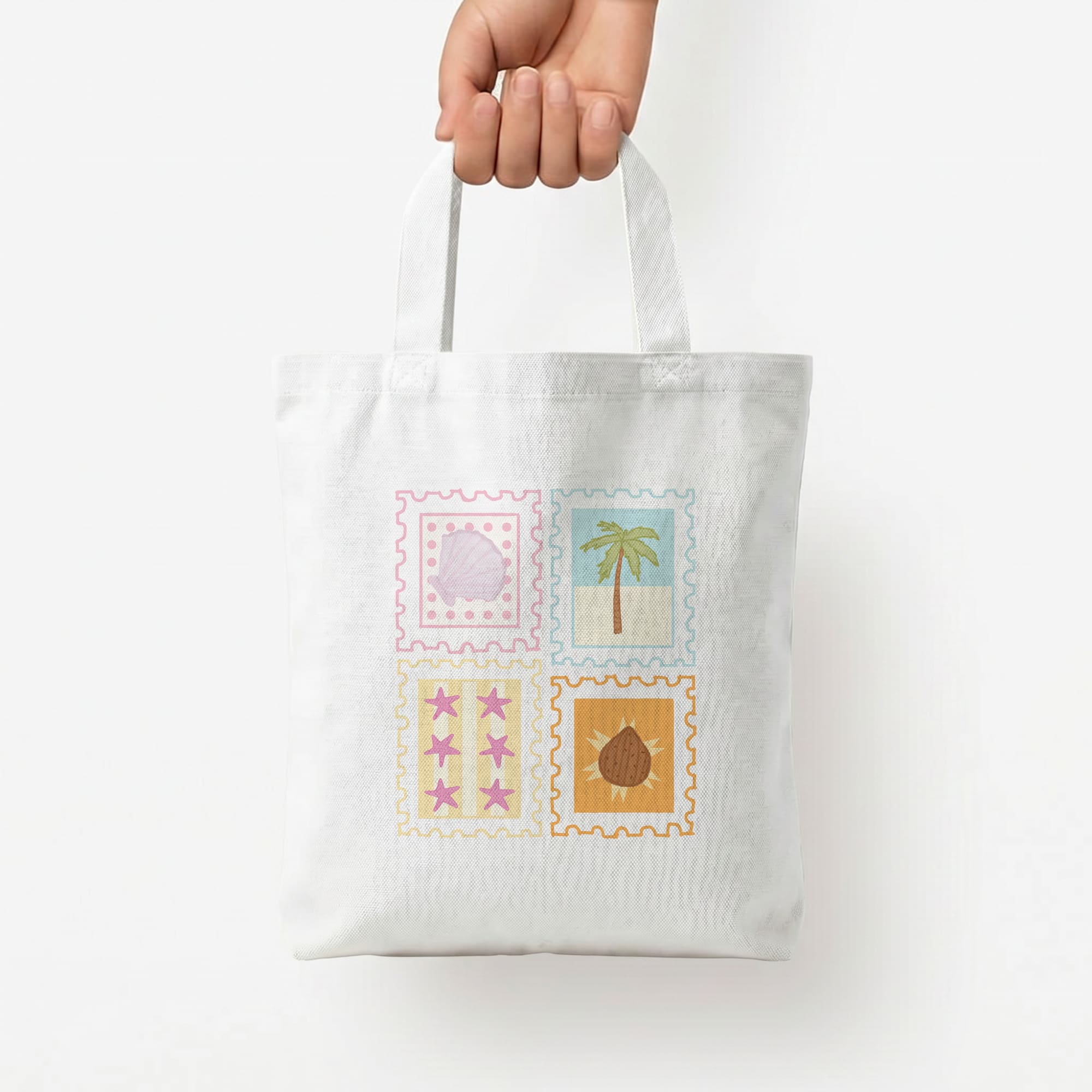 Tropical Stamps Tote Bag — White / Small