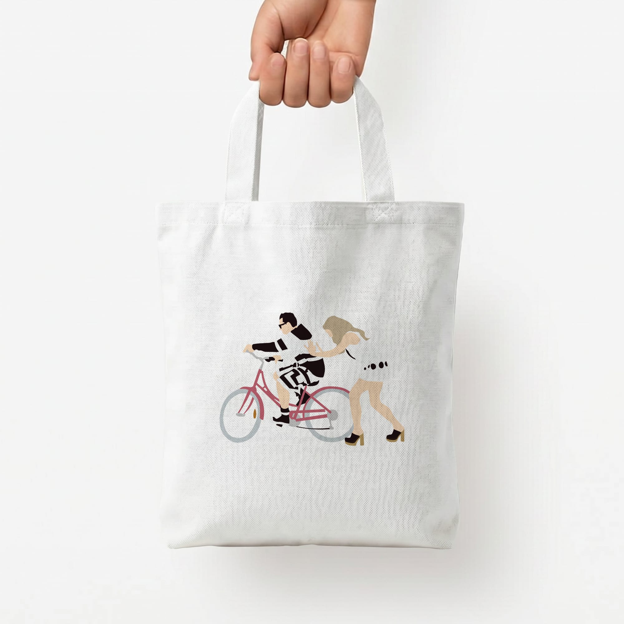 David Riding A Bike Tote Bag — White / Small
