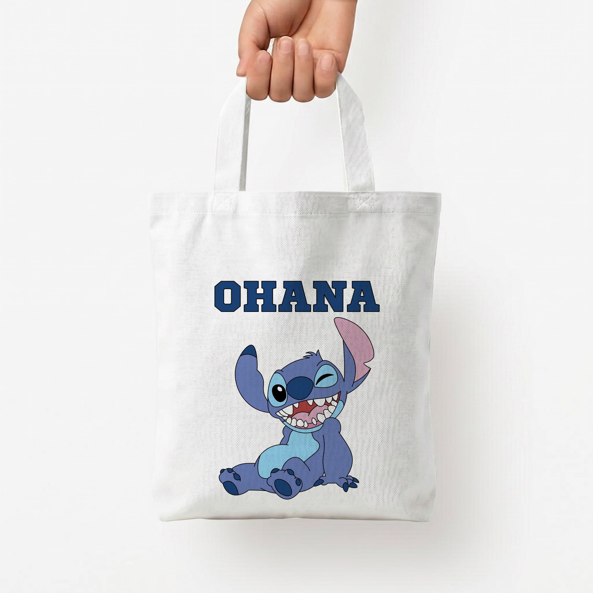Blue Alien Ohana Tote Bag — White / Small