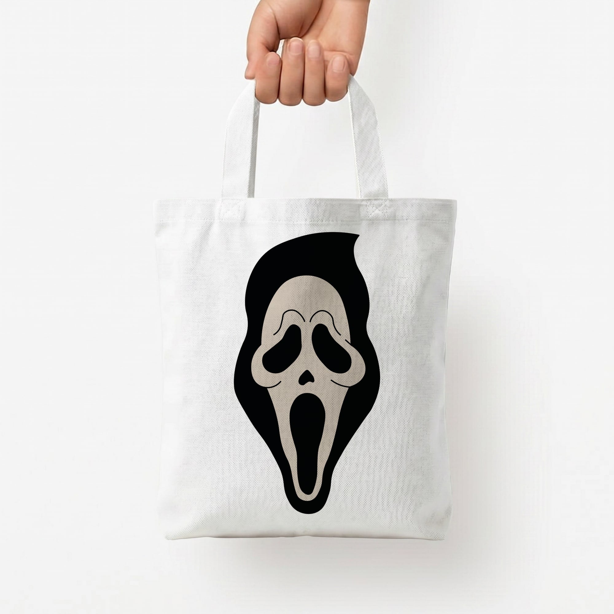 Pink Ghostface Pattern - Scream Tote Bag — White / Small