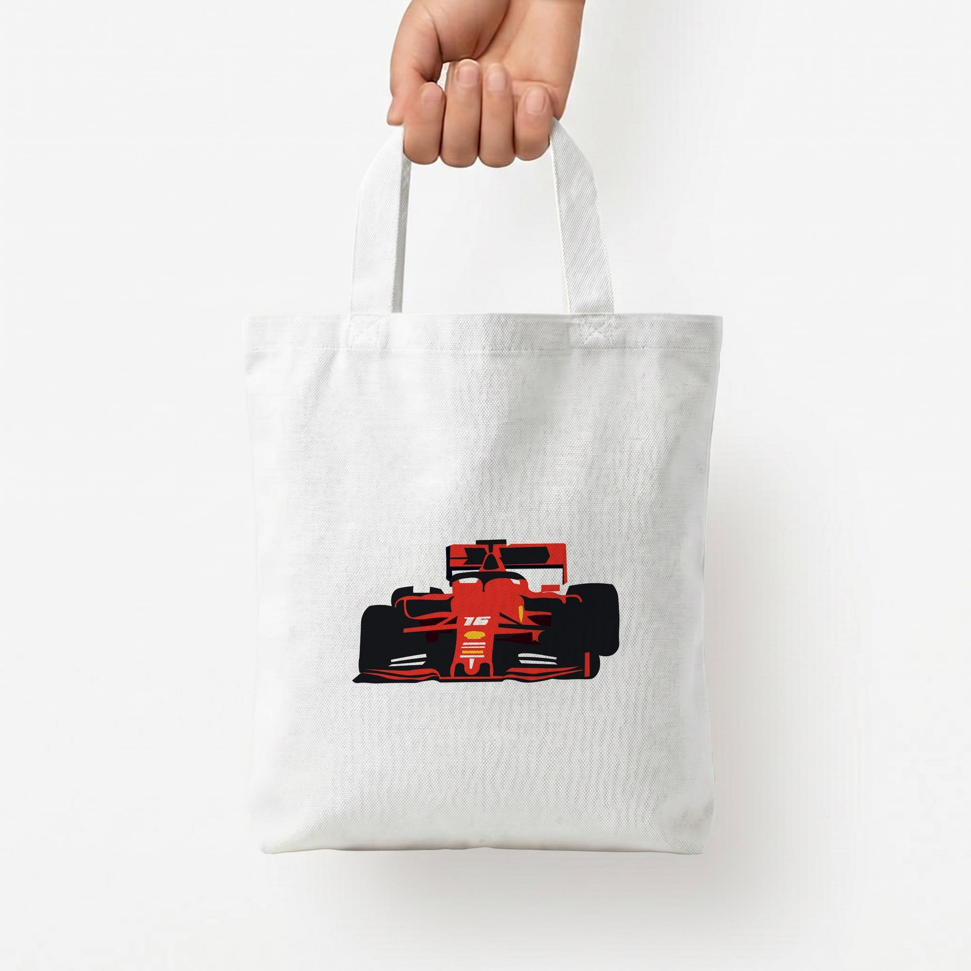 F1 Car Tote Bag — White / Small