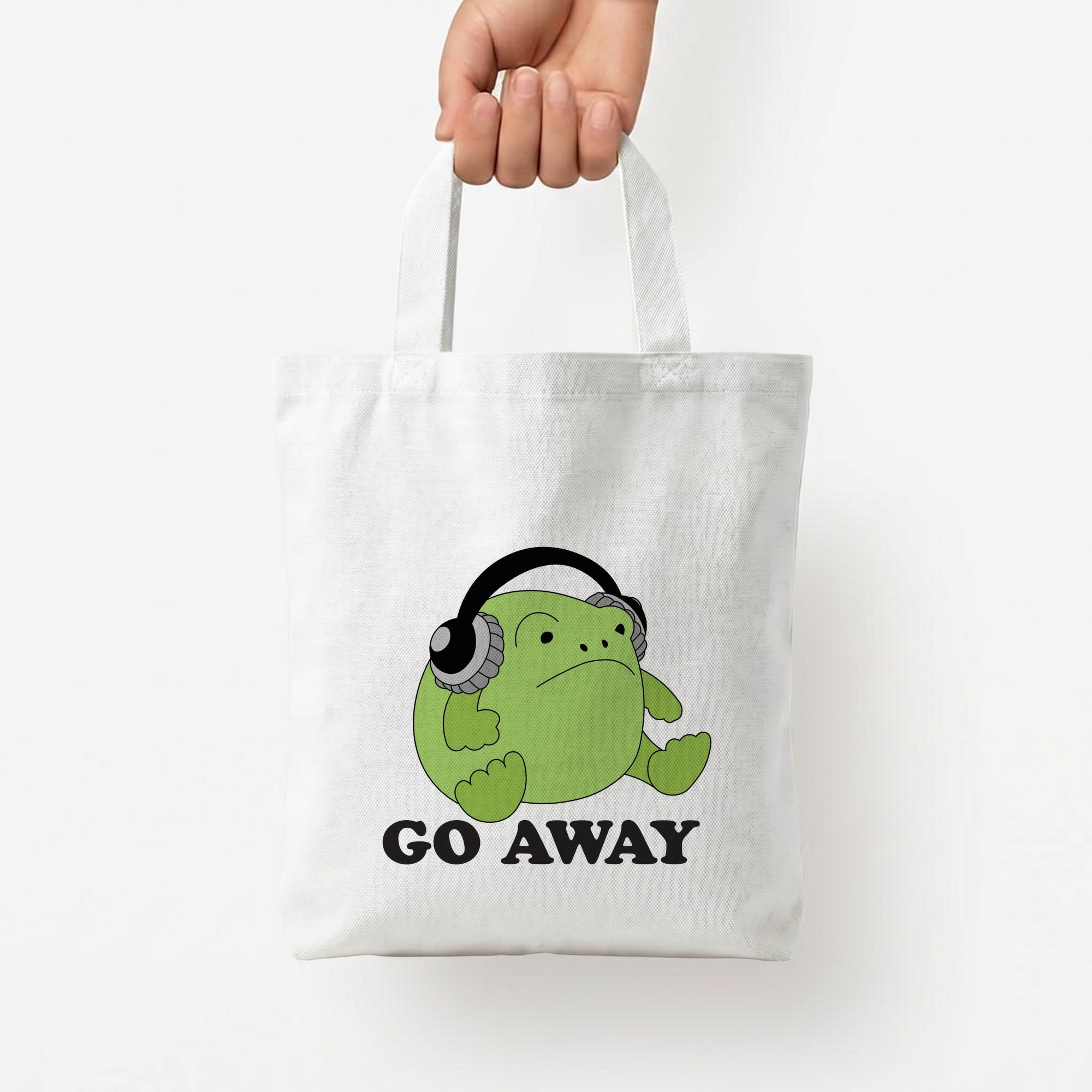 Go Away Grumpy Frog Tote Bag — White / Small