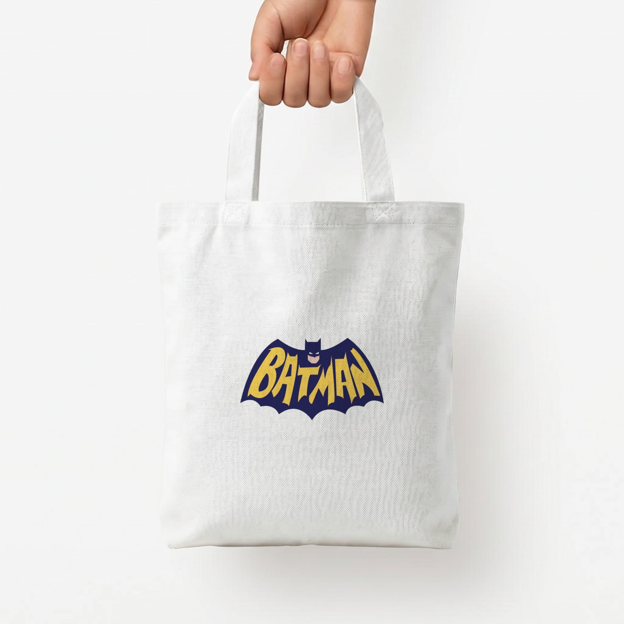 Bat Superhero Purple Logo Tote Bag — White / Small