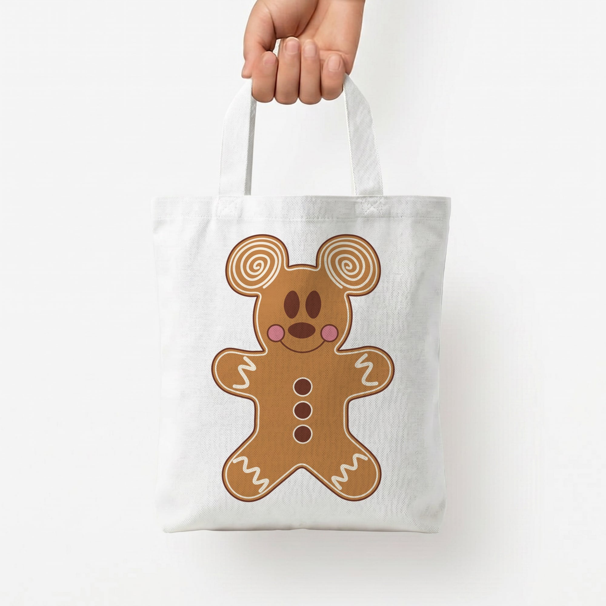 Cartoon Mouse Gingerbread Tote Bag — White / Small