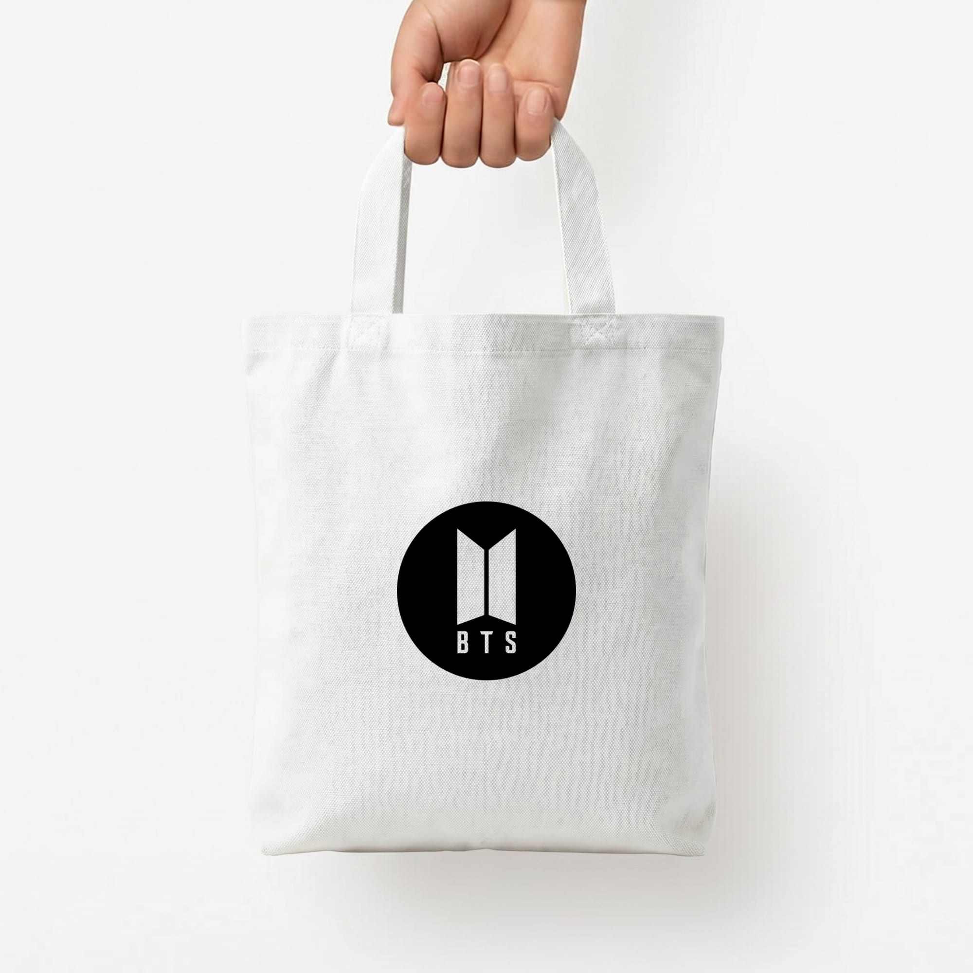 BTS logo Black - K Pop Tote Bag — White / Small