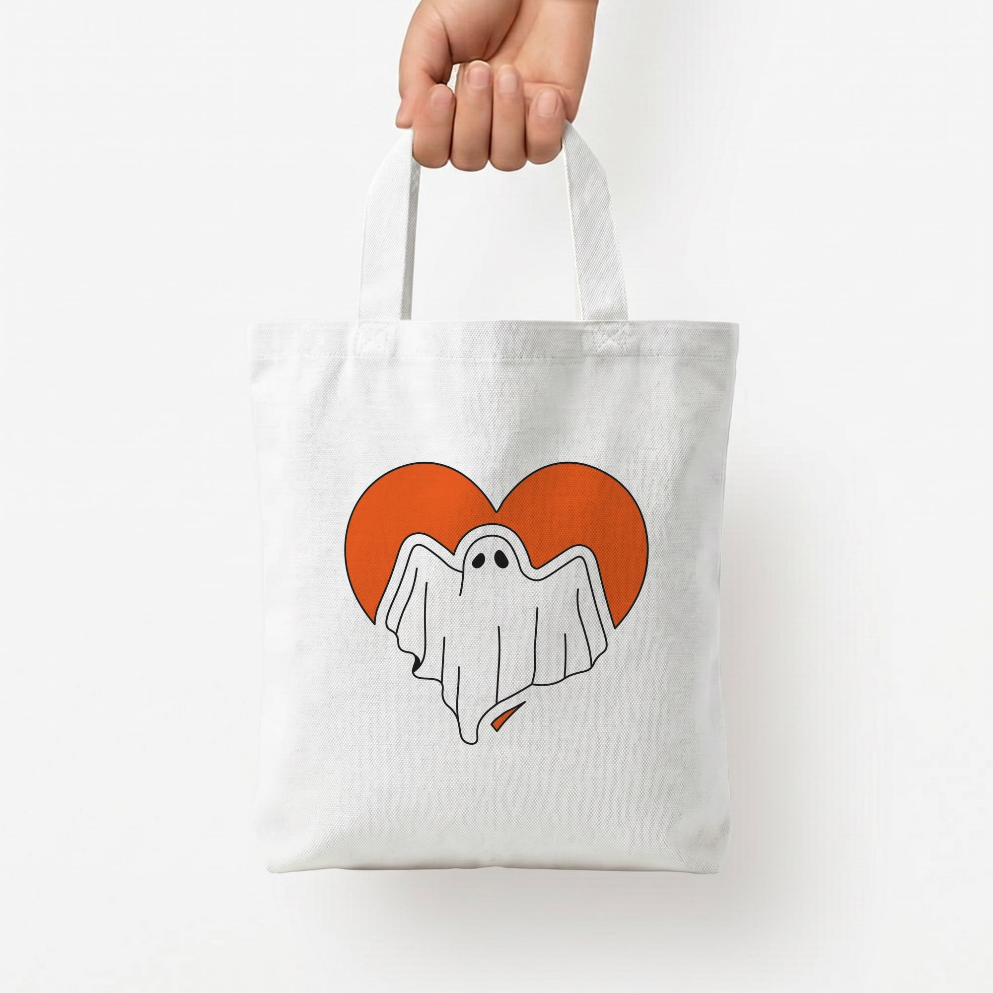 Ghost Heart Tote Bag — White / Small