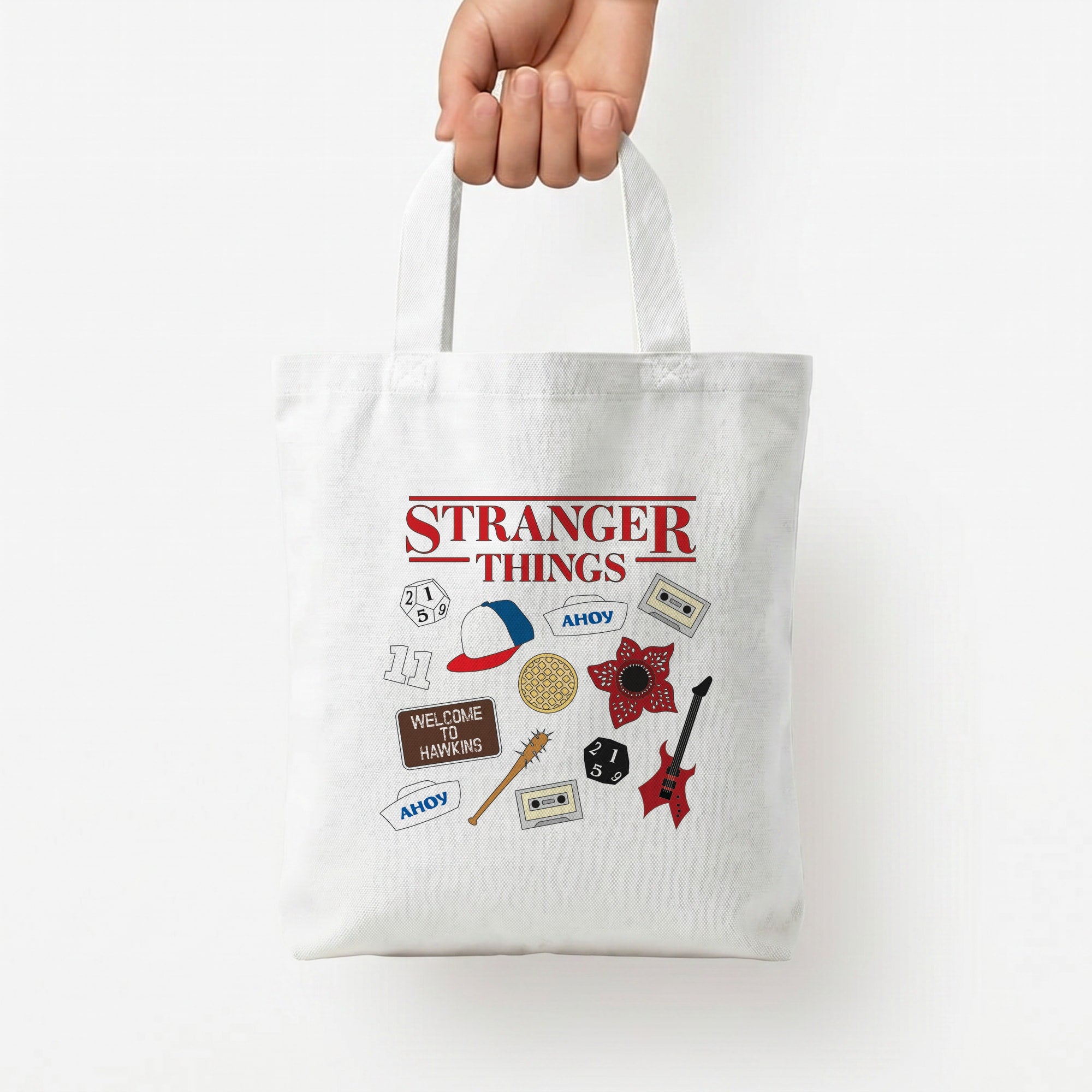 Stranger Things Cartoon Icons Tote Bag — White / Small