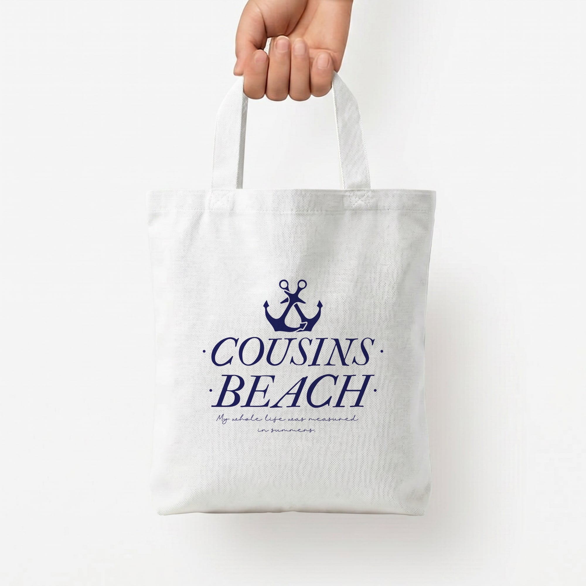 Stripes Cousin Beach Tote Bag — White / Small