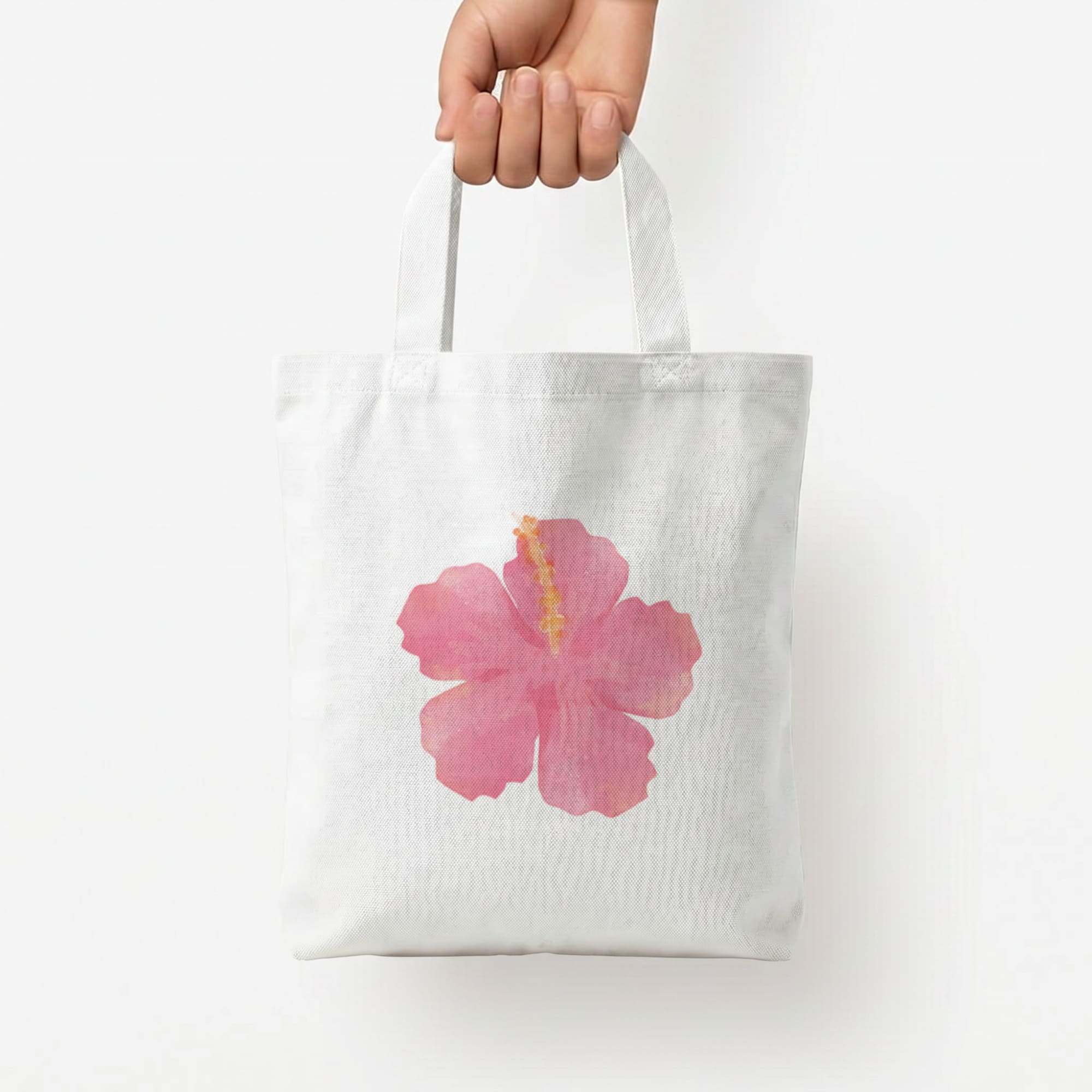 Pink Hibiscus Tote Bag — White / Small