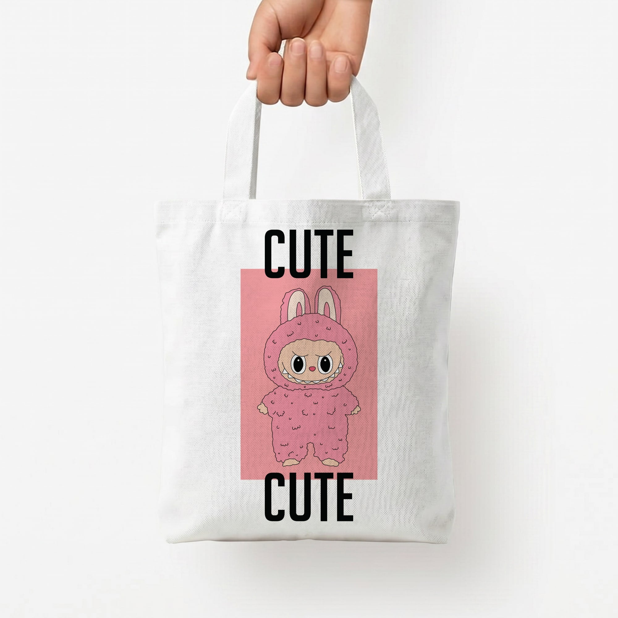 Cute Pink Monster Tote Bag — White / Small
