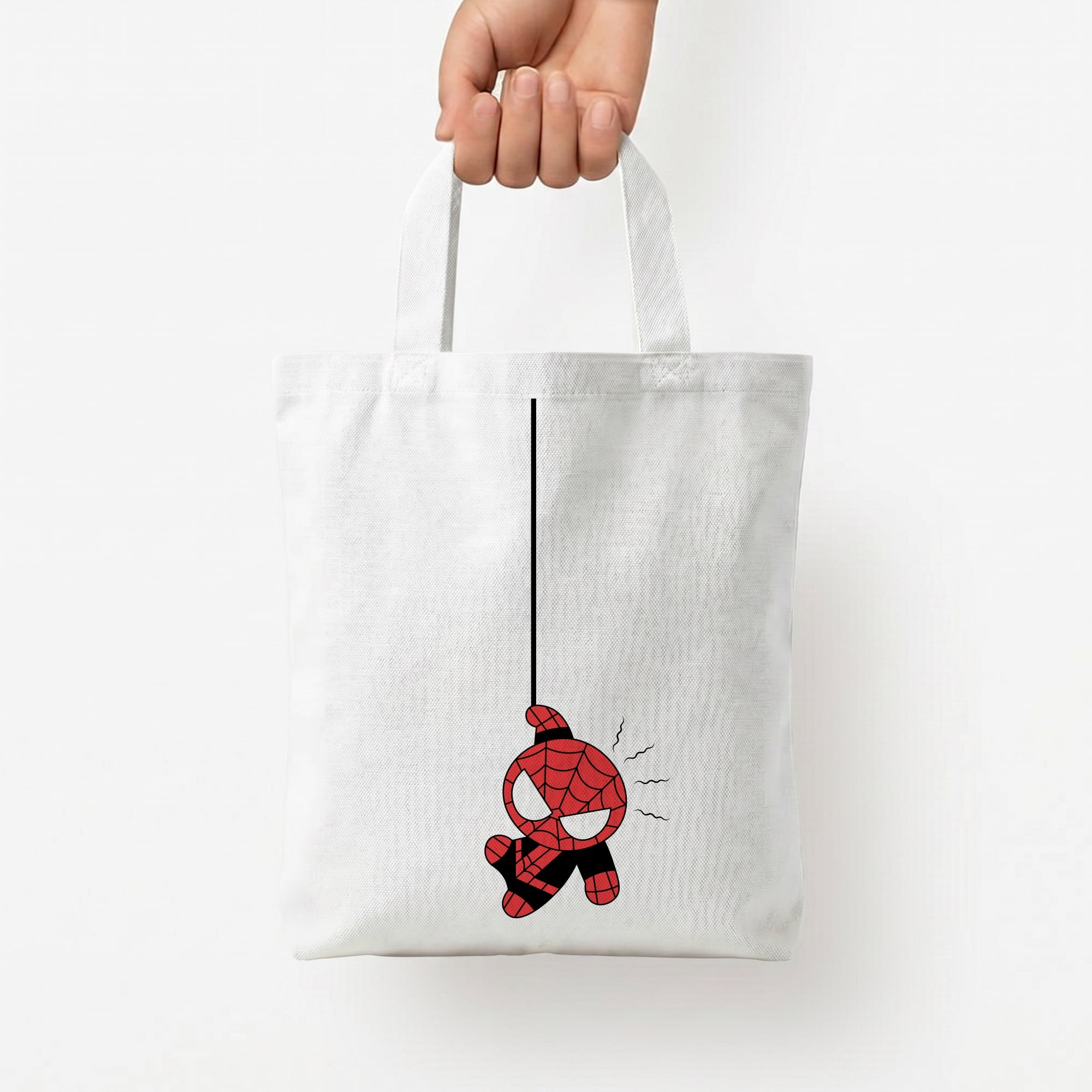 Gray Hanging Spider Hero Tote Bag — White / Small