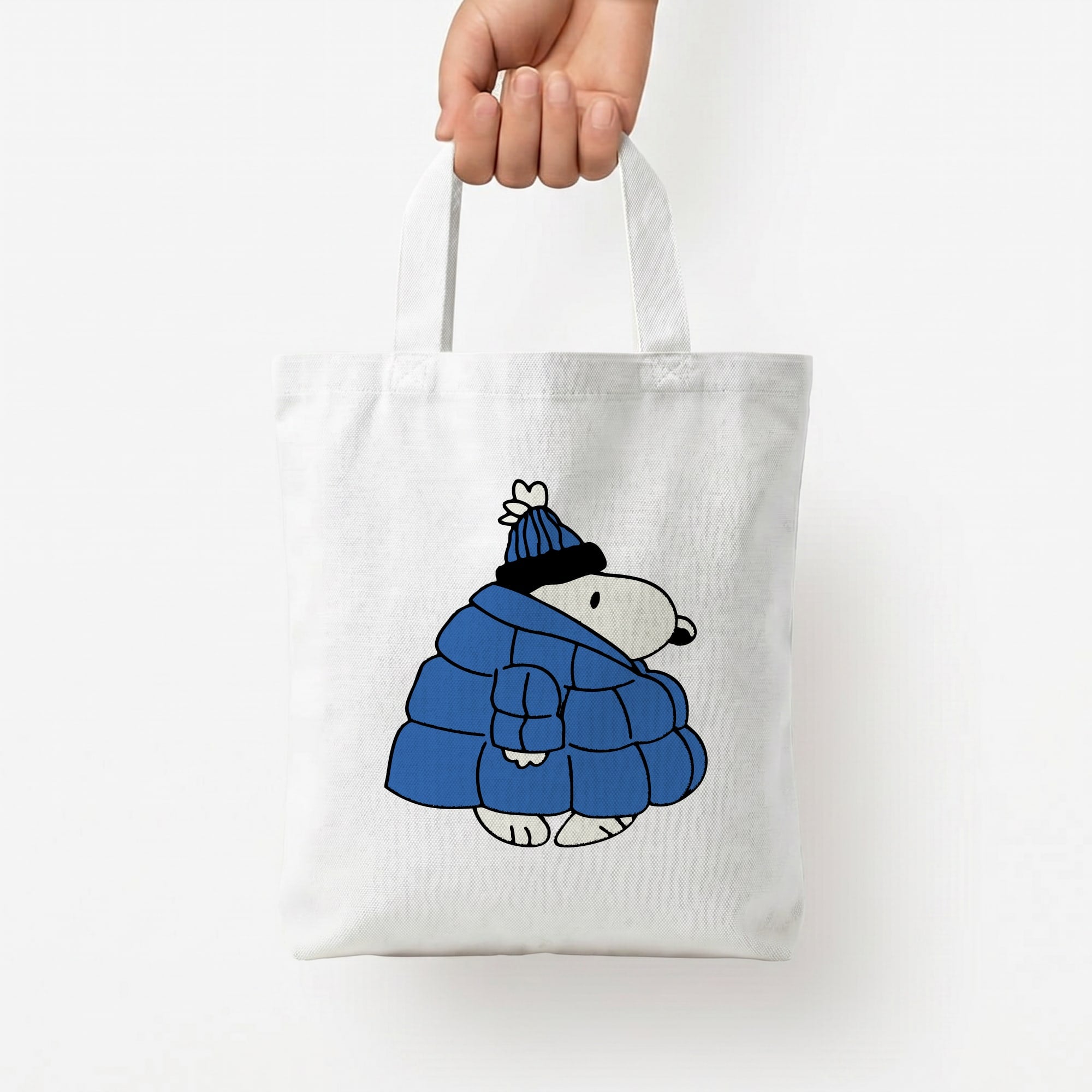 Cartoon Beagle Puffer Jacket Blue Tote Bag — White / Small