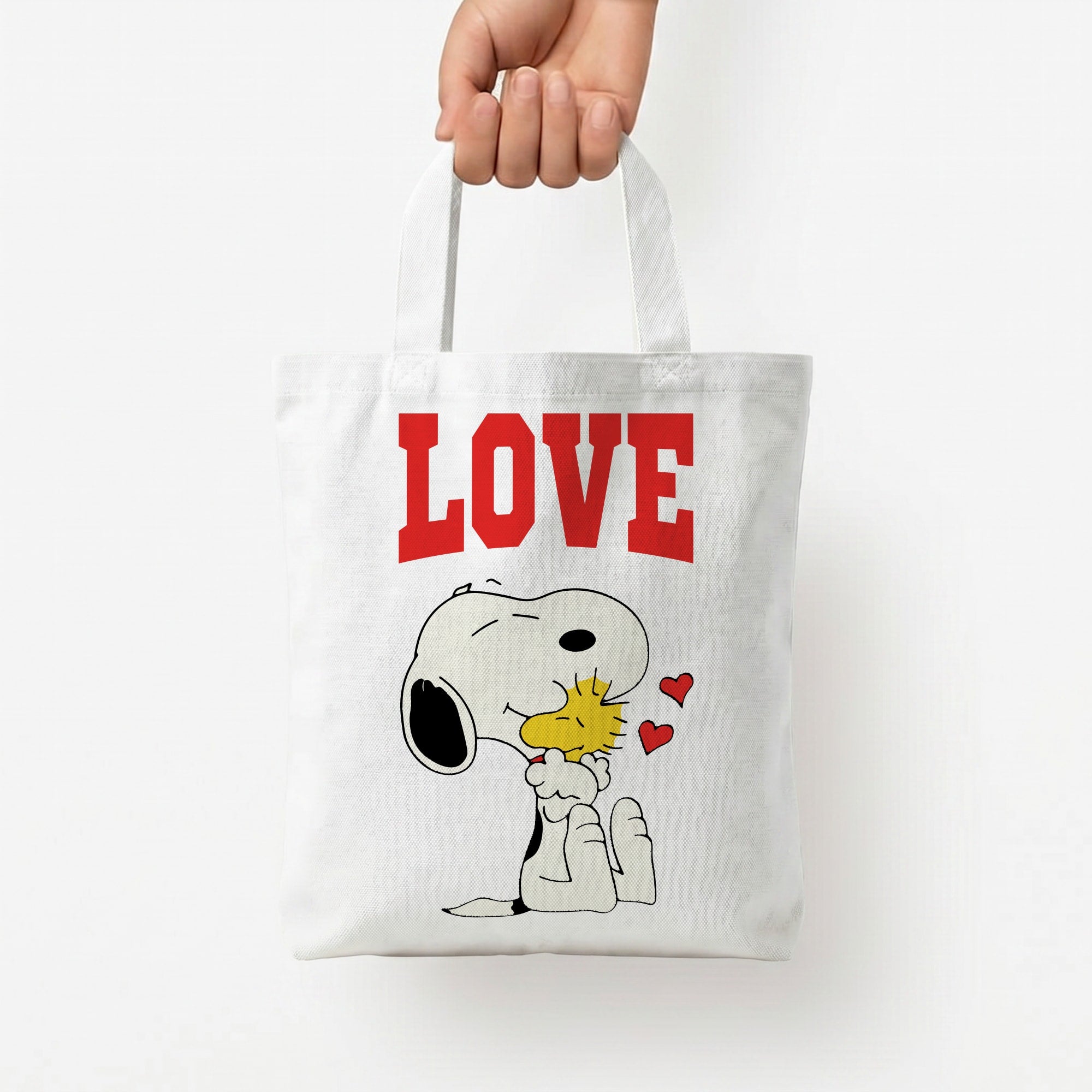 Love Cartoon Beagle Tote Bag — White / Small
