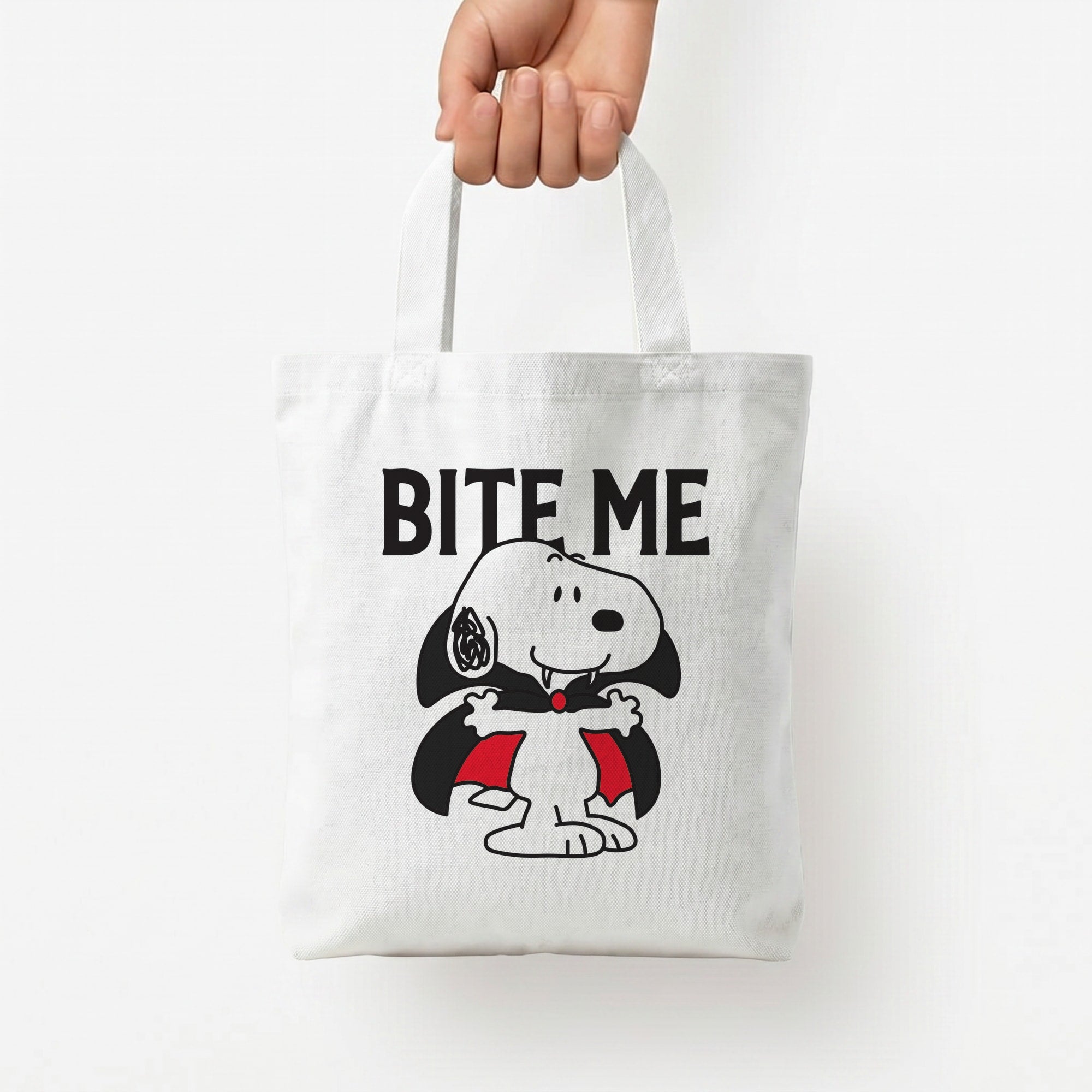 Bite Me Cartoon Beagle Tote Bag — White / Small