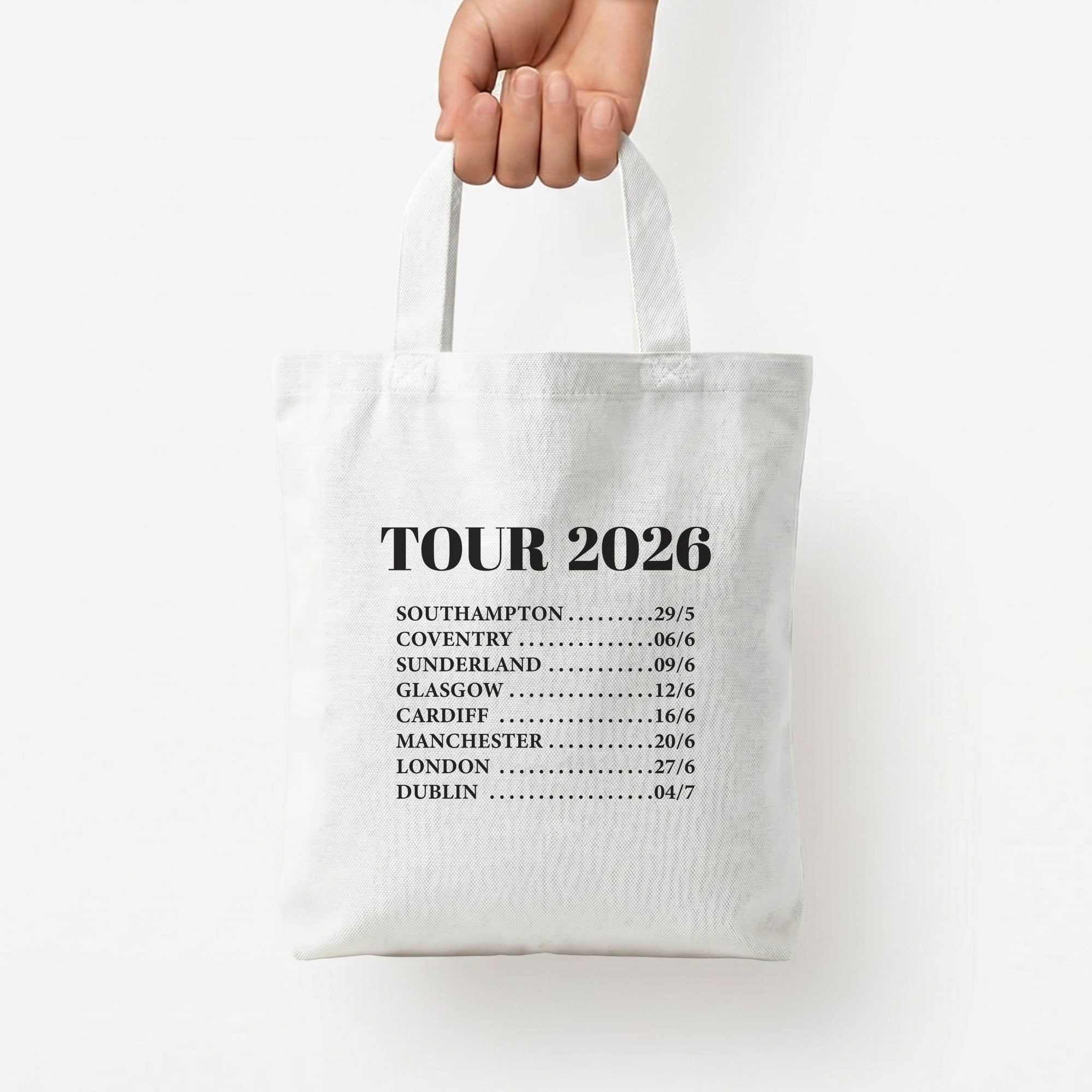 Band Tour 2026 Tote Bag — White / Small