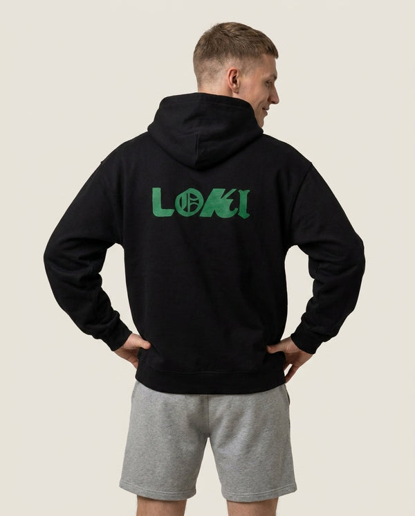 Logo Hoodie — Black Back, worn