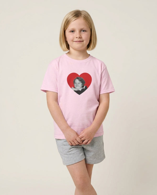 Love Lewis Kids T-Shirt — Pink Front, worn