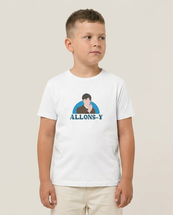 Allons-y - Doctor Who Kids T-Shirt — White Front, worn