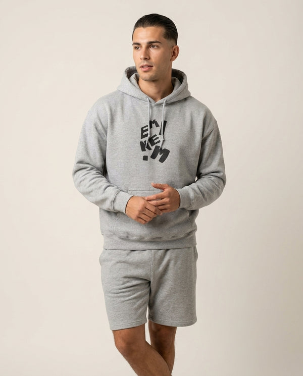 Text Hoodie — Grey Front, worn