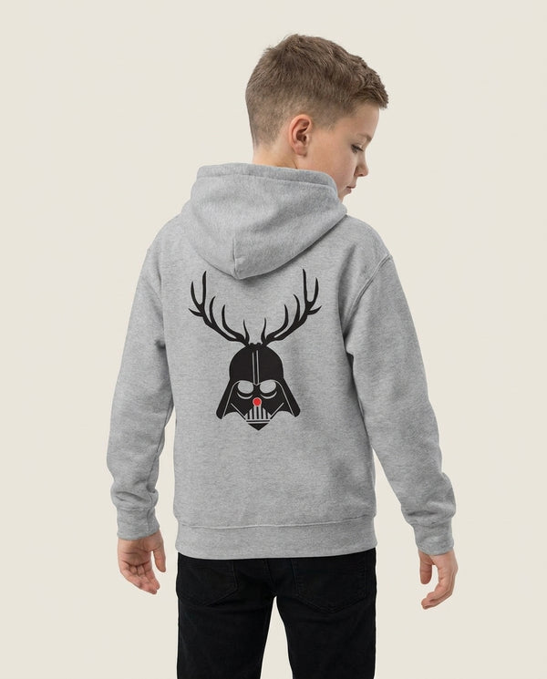 Christmas Darth Vader Kids Hoodie — Grey Back, worn