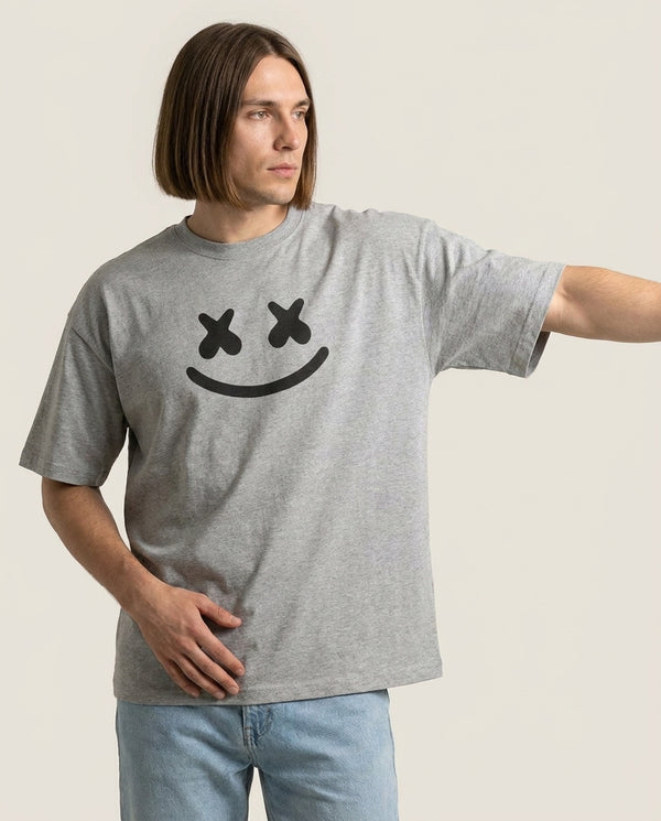 Blue White Helmet DJ T-Shirt — Grey Front, worn