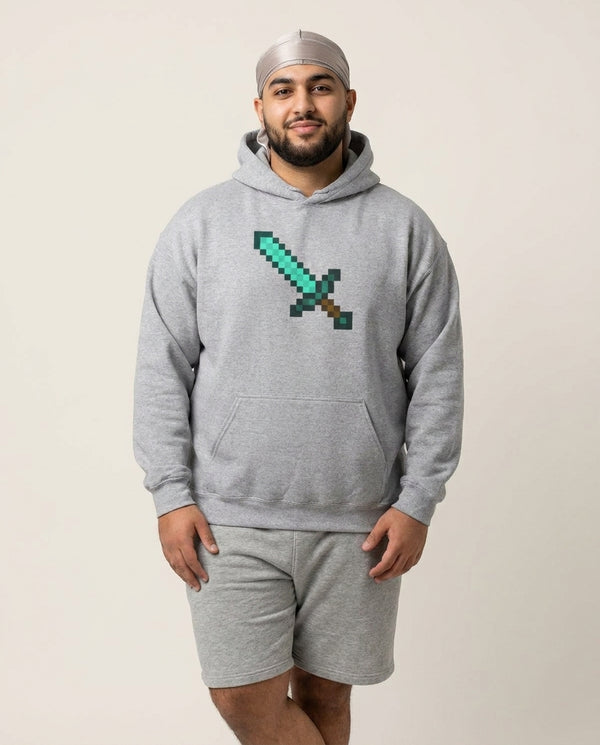 Diamond Sword - Mining Hoodie — Grey Front, worn