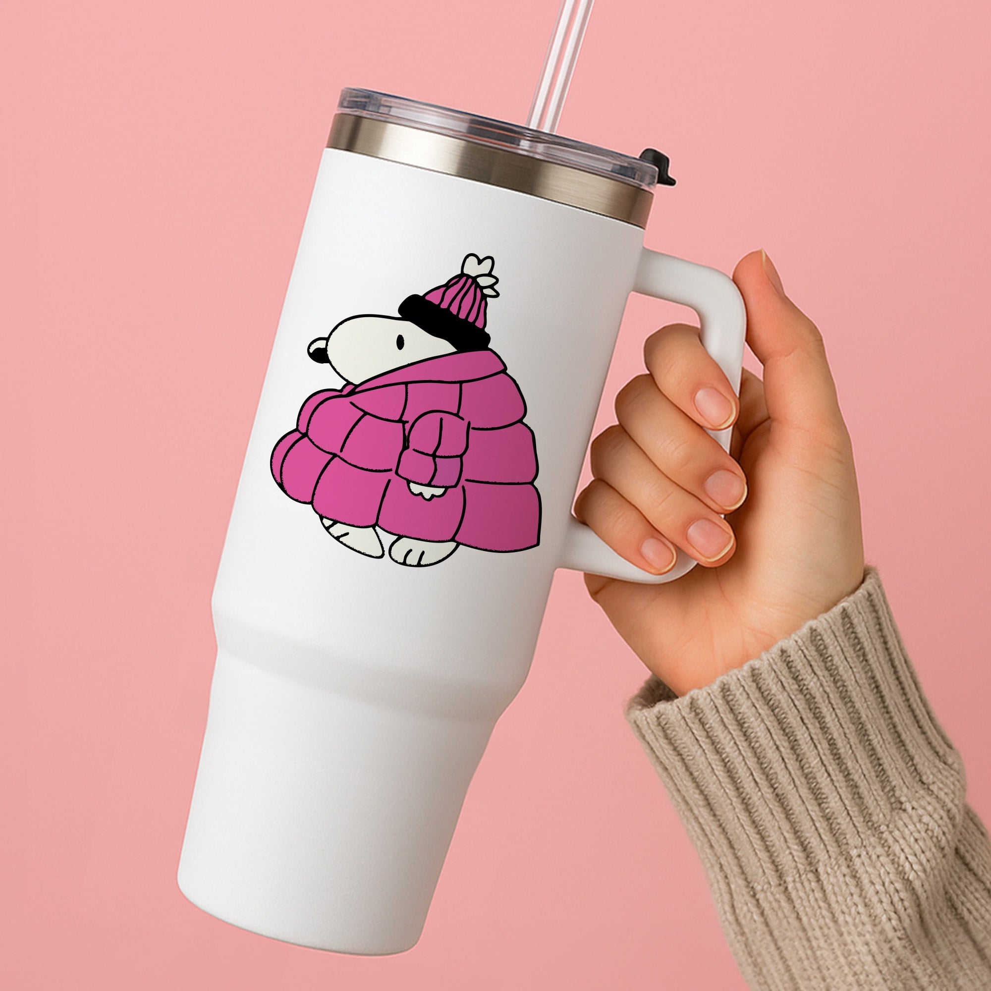 Cartoon Beagle Puffer Jacket Pink Tumbler