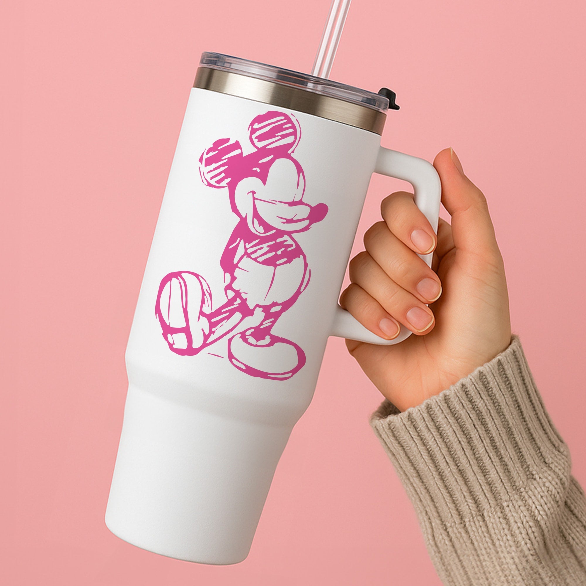 Sketched Mouse Outline Pink Tumbler