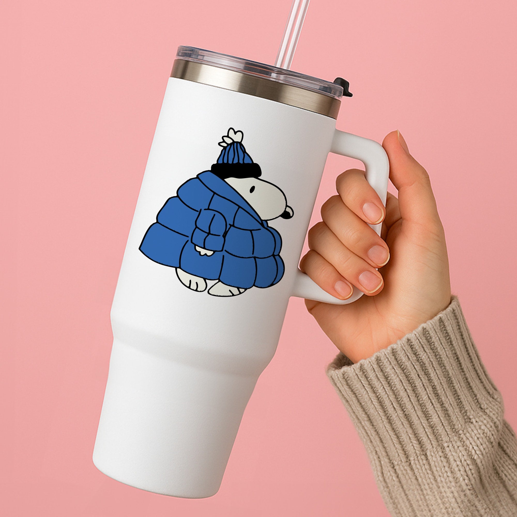 Cartoon Beagle Puffer Jacket Blue Tumbler