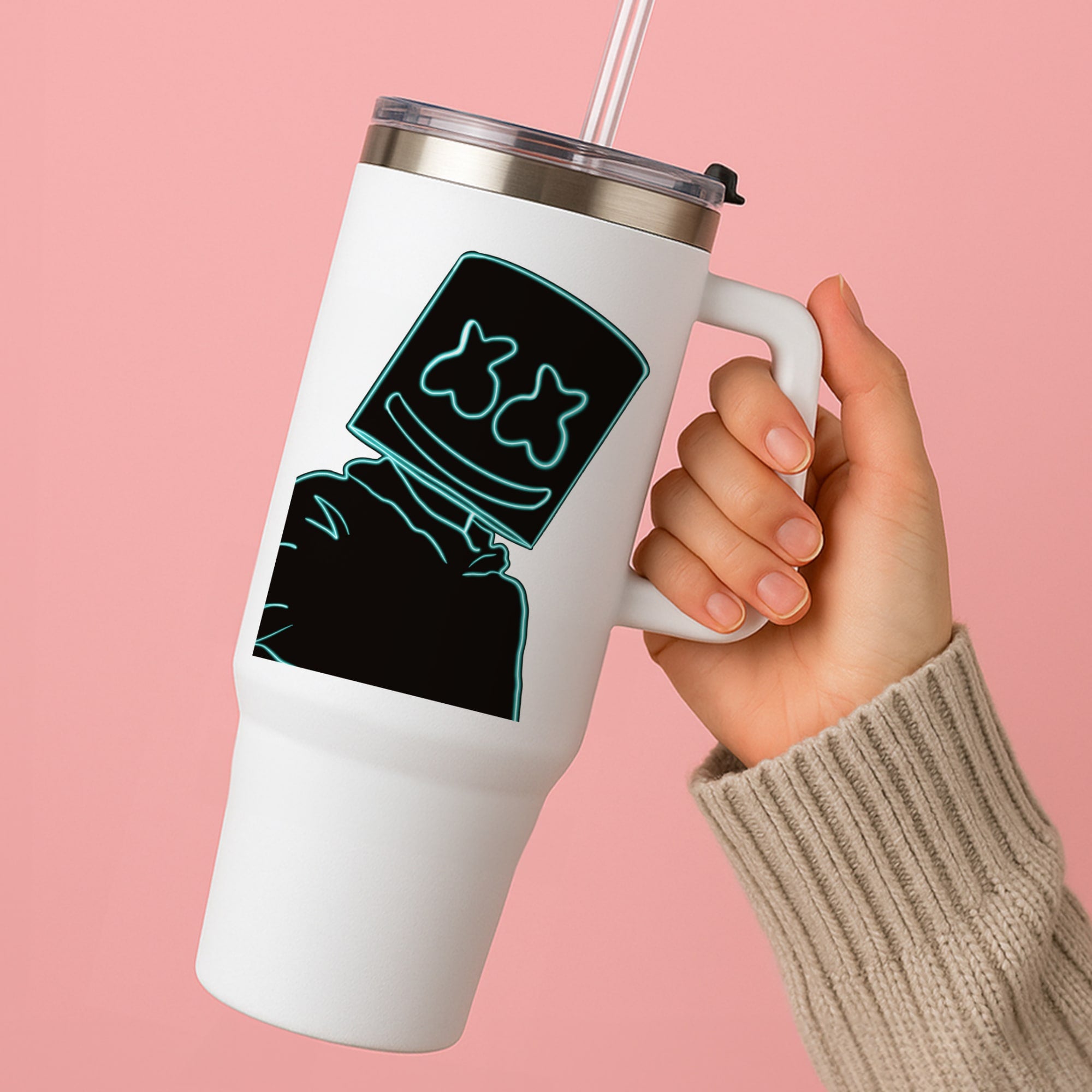 Black White Helmet DJ Neon Tumbler